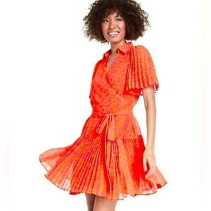 ALEXIS for Target orange and pink floral flutter sleeve pleated wrap dress NWOT